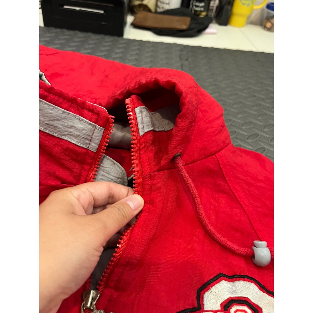 Starter Ohio State Jacket Mens L Red Vintage 90s Hooded Full Zip Windbreaker - Picture 4 of 14